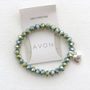 4/$25 AVON Metallic Beaded Bracelet Heart Charm
